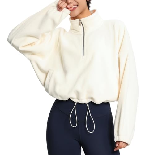 THE GYM PEOPLE Women's Half Zip Crop Pullover Sweatshirt Fleece